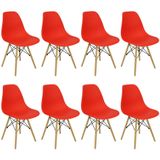 Kit 8 Cadeiras Charles Eames Eiffel Wood Design Vermelho