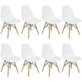 Kit 8 Cadeiras Charles Eames Eiffel Wood Design Branca Branco