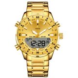 Relógio Masculino De Quartzo Digital Display Duplo Pulseira Em Aço Inoxidavel Impermeável Dourado