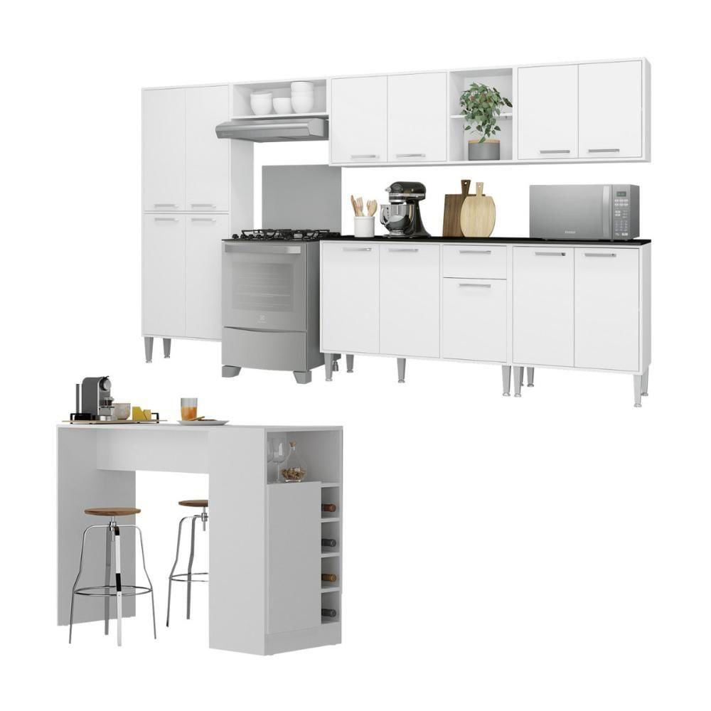 Armário De Cozinha Modulado Com Bancada Americana Xangai Multimóveis Mp2206 Branco Branco