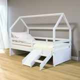 Cama Casinha Slim Rb Com Kit Escada- Escorregador E Grade De Proteção Branco Housin