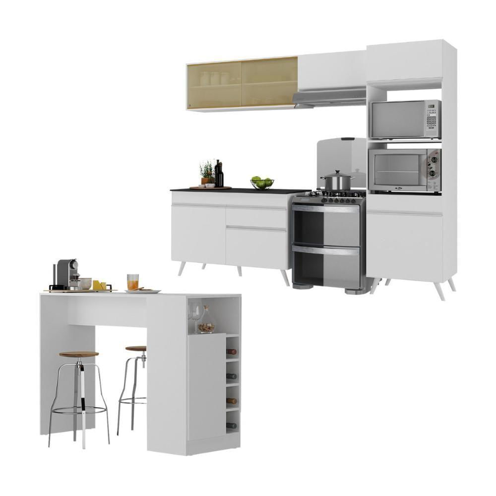 Armário De Cozinha Modulado Com Bancada Americana Multimóveis Mp2209 Branco Branco