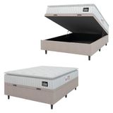 Cama Box Baú Colchão Casal Espuma D45 Lazio Pillow Top 138x188x70cm Branco-bege Hellen Suporta Até 120kg Por Pessoa
