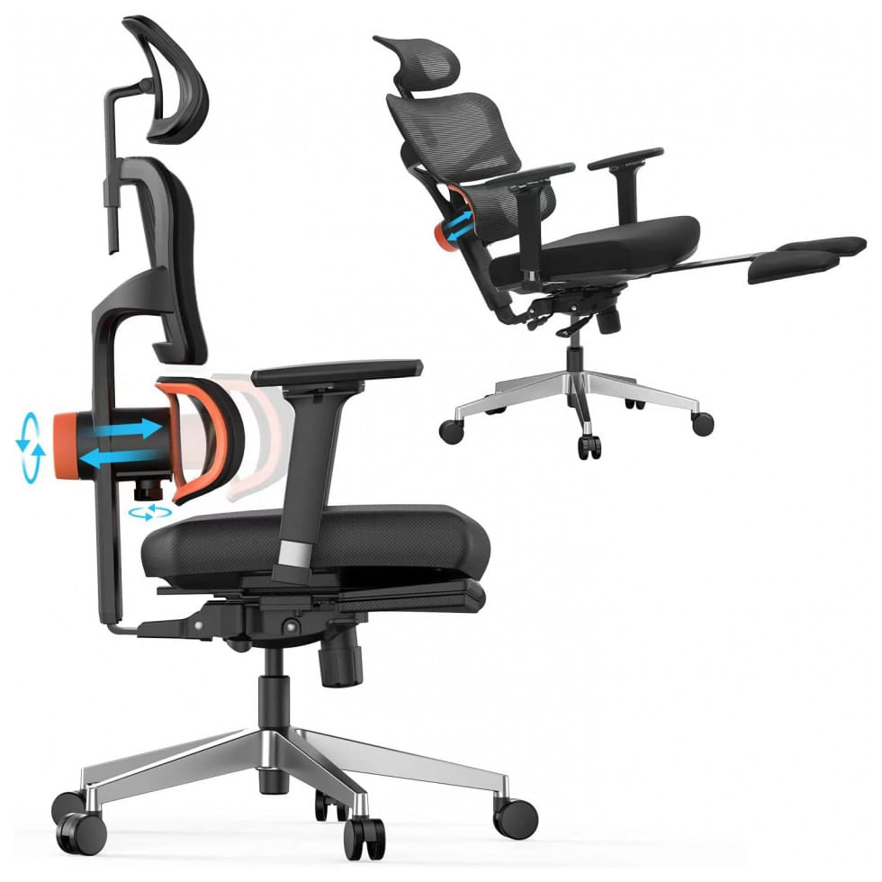 Cadeira De Escritorio Ergonomica Com Suporte Para Lombar 4d, Censi, Preta