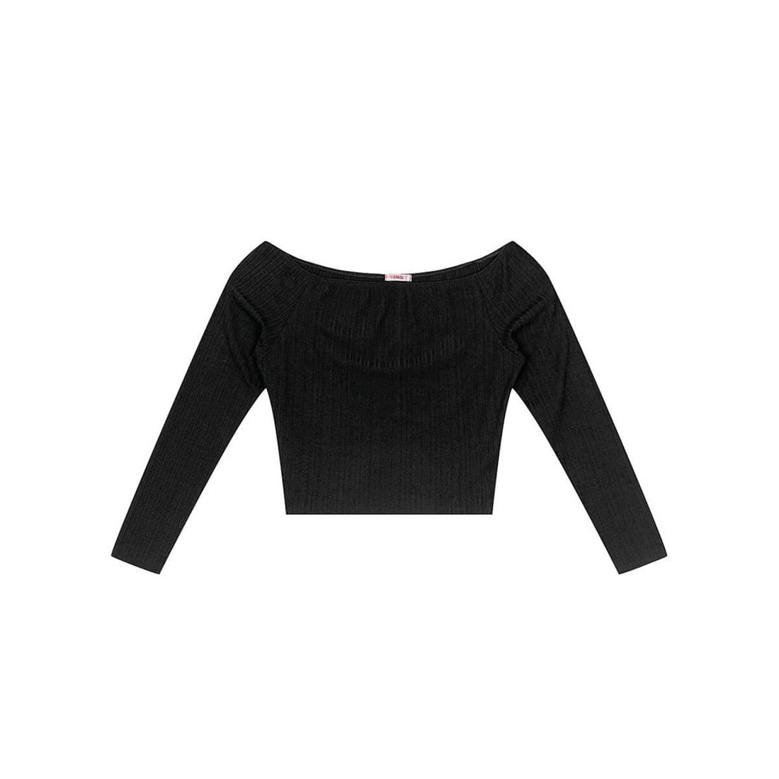 Blusa Feminina Cropped Manga Longa Canelada