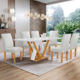 Conjunto Mesa Manuela 160cm Com 6 Cadeiras Canela Tampo Dakota Plus Com Vidro Yescasa Cinamomo/off White/gelo