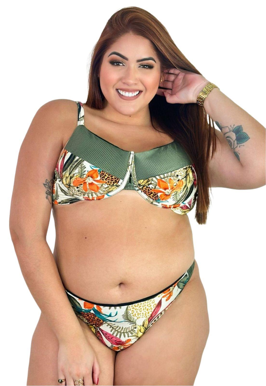 Biquíni Plus Size Aro Sem Bojo Calcinha Fio Duplo Estampado Canelado