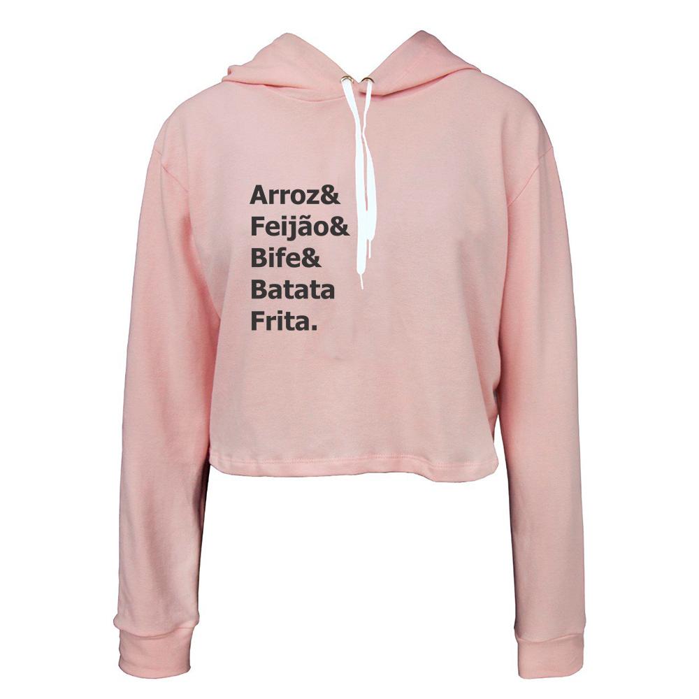 Moletom Feminino Cropped Arroz E Feijão Macio Confortável Rosa Bebê Gg