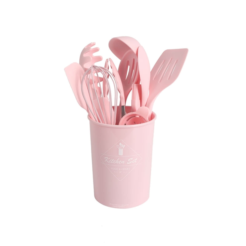 Conjunto De Utensílios De Cozinha Silicone Pink 12 Peças De Qualidade Premium