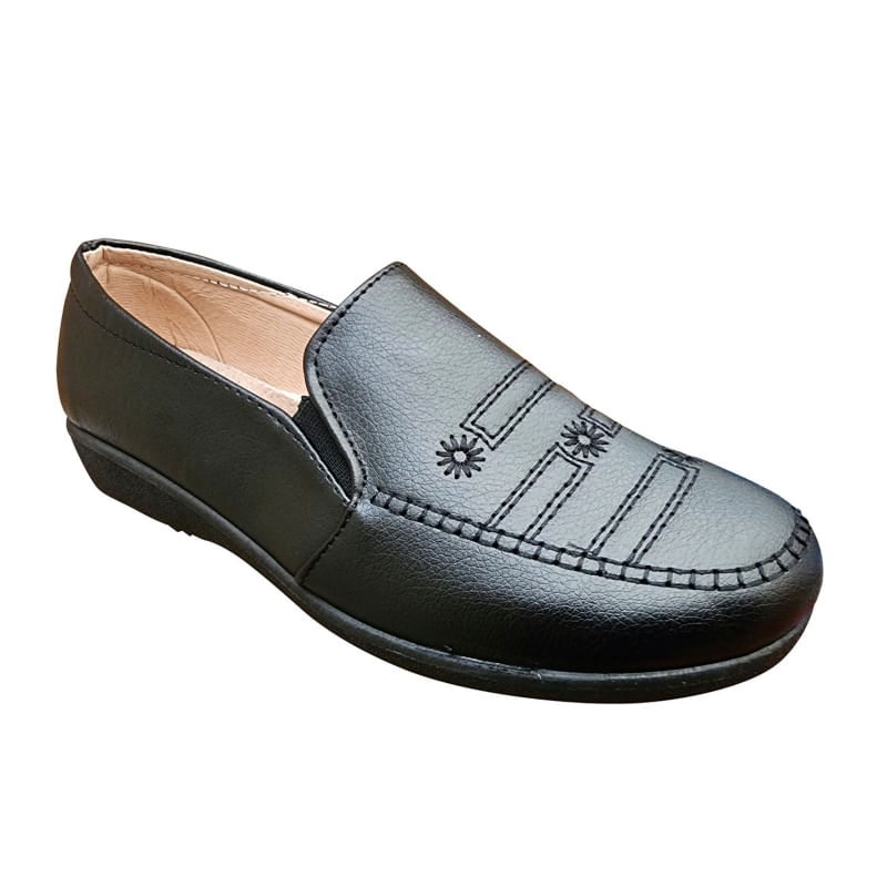 Sapato Feminino Casual Clássico Comodo Bordado Preto