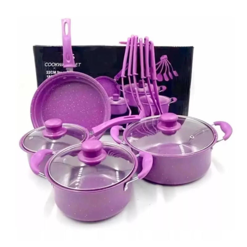 Conjunto De Panelas Usticky, 4 Peças, Aço Antiaderente, Cozinha Roxa