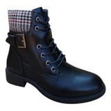 Bota Feminina De Couro Adomicilies Preta Casual Com Design Escocês