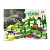 Blocos Magnéticos Car Track 120 Peças Com 2 Carros, 2 Dinossauros