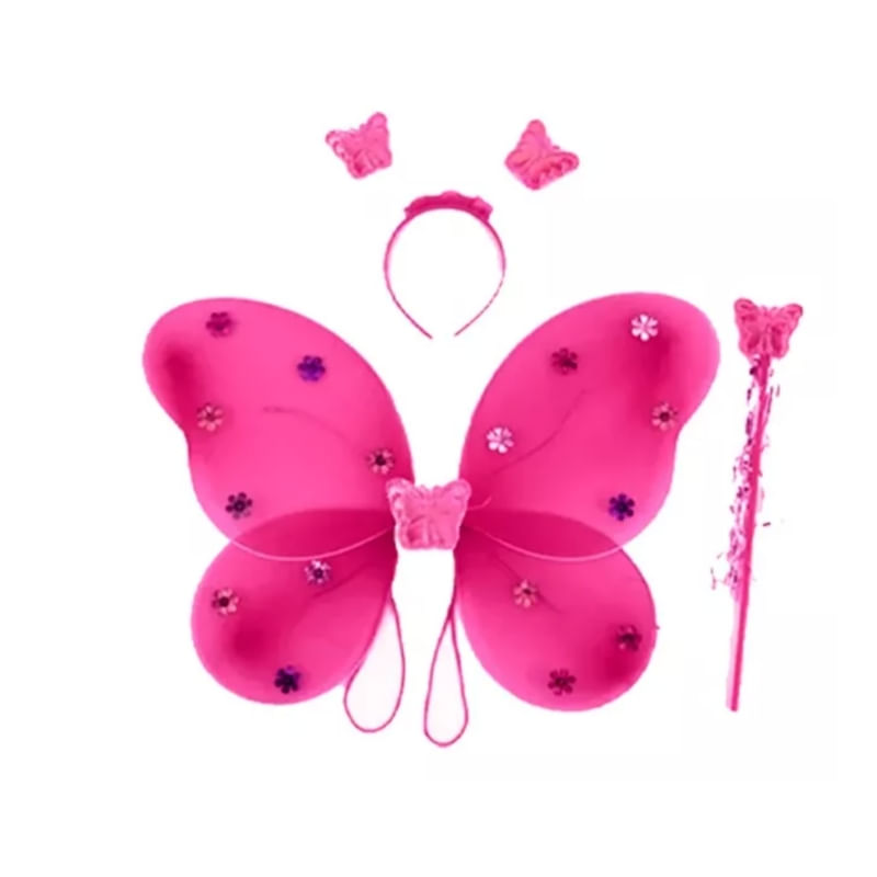 Fantasia Wings Fairy Butterfly Girl Com Varinha E Bandana Fuchsi