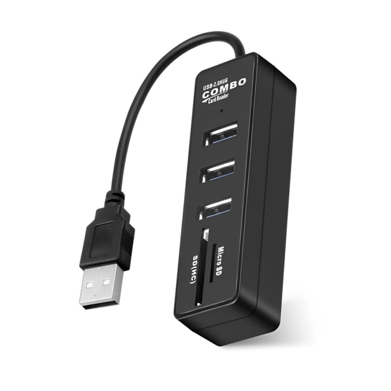 Adaptador Múltiplo Usb 2.0 Hub De 3 Portas Com Leitor De Cartão Sd