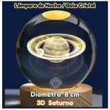 Lâmpada Led Night Light Ball 3d Saturn Crystal De 8 Cm Com Base