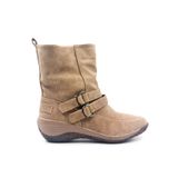 Bota De Tornozelo Feminina De Camurça Cáqui De 5 Cm Com Ajuste De Fechamento De Sola