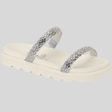 Sandália Feminina Rasteira Papete Tiras Brilhantes Vizzano 6459.128.27113 - Branco Off - 38