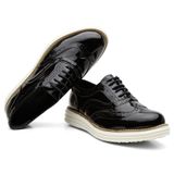 Sapato Derby Feminino Brogue Verniz Conforto Moda Elegante Preto 36