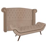 Cabeceira Cama Box Casal King 195cm Provença Com Calçadeira Vêneto P02 Veludo Bege - Mpozenato