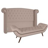 Cabeceira Cama Box Casal King 195cm Provença Com Calçadeira Vêneto P02 Linho Bege Cru - Mpozenato