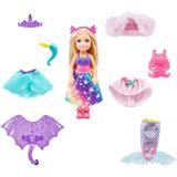 Boneca Barbie Dreamtopia Chelsea E Conjunto De Vestidos Com 12 Peças De Moda Temáticas Para Princesa, Sereia, Unicórnio E Dragão, Presente Para Crian