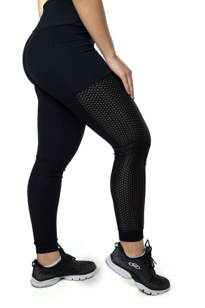 Calça Legging Preta Tule Alta Compressão Duo Fitness