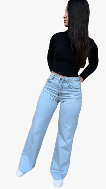 Calça Feminina Jeans Cós Alto Whide Leg