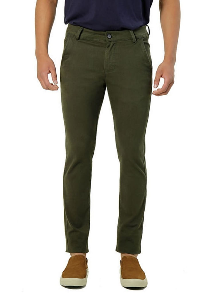 Calça Masculina Alfaiataria Sarja Elastano Verde Militar