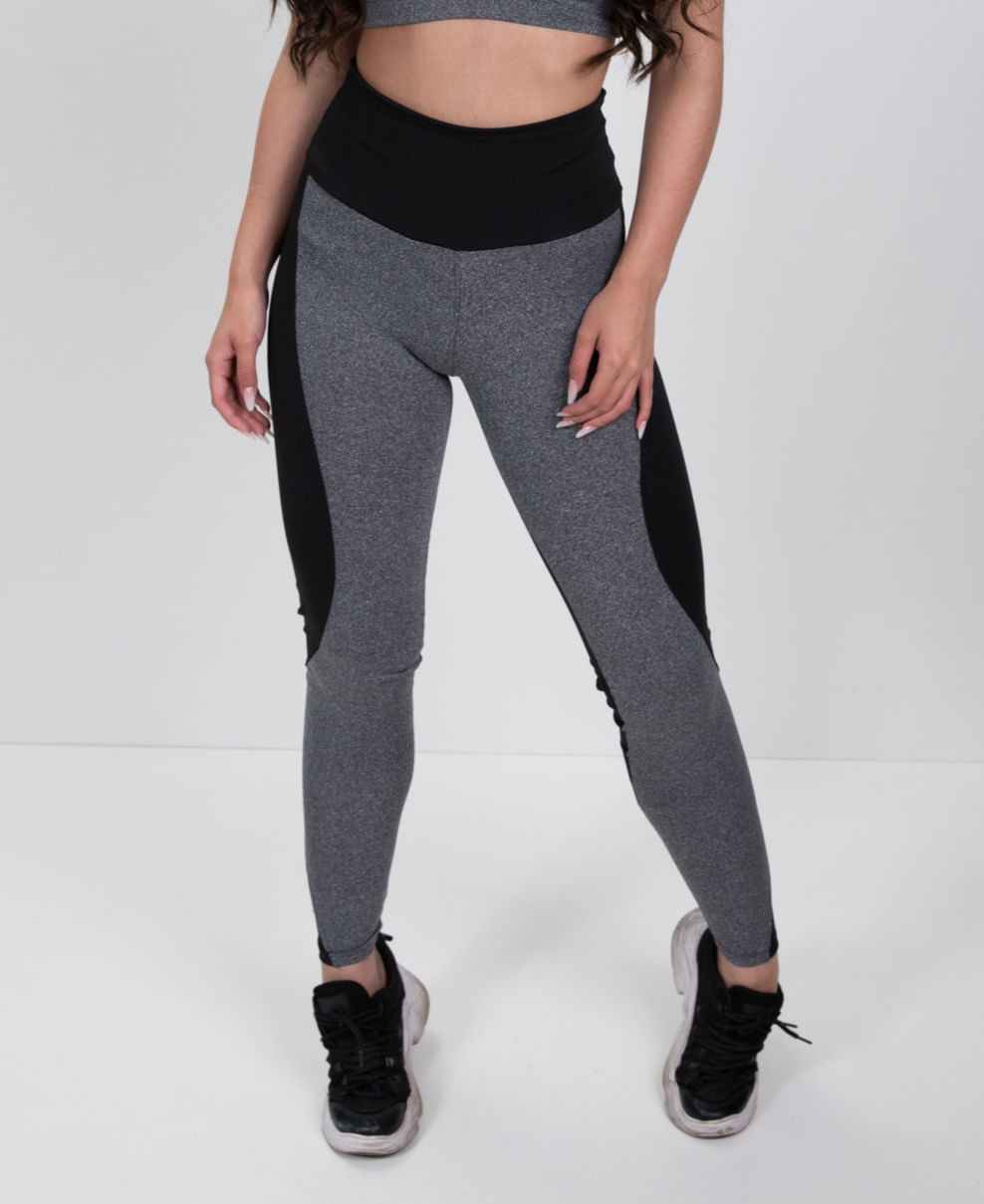 Calça Legging  Com Recortes Preta E Mescla