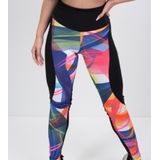 Calça Legging Estampado Com Recortes Lateral Preta