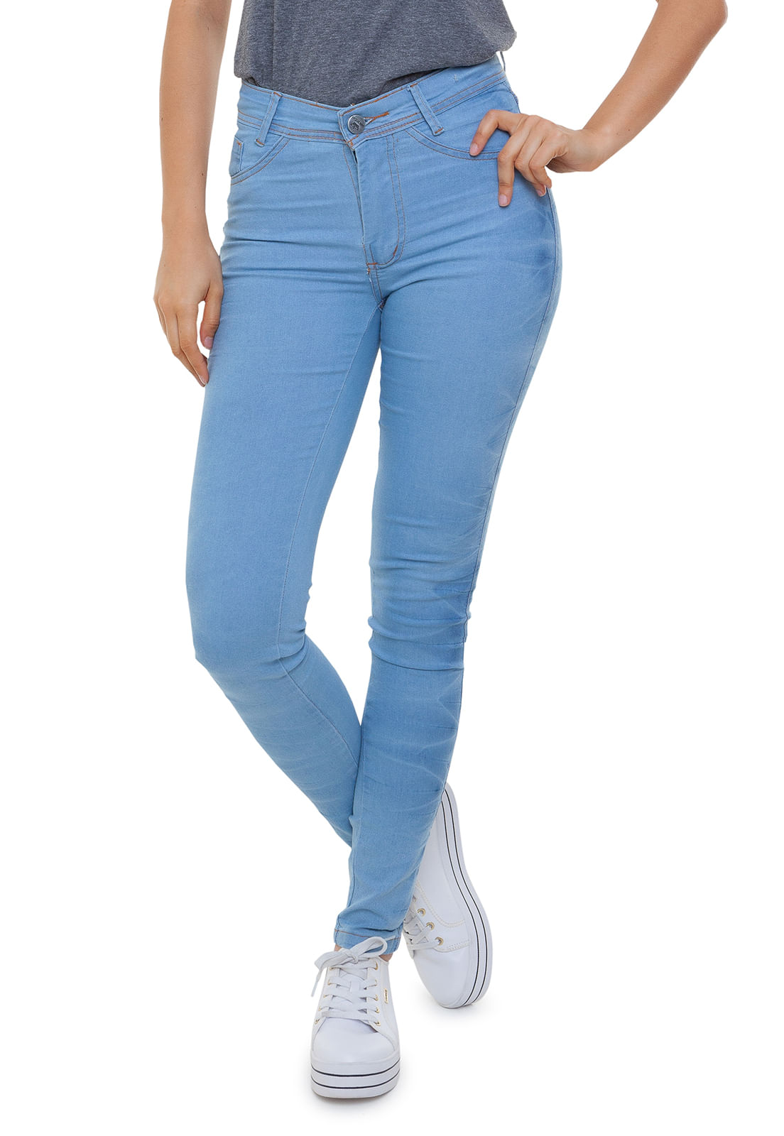 Calça Jeans Berlim Skinny Fashion Feminino Azul Claro