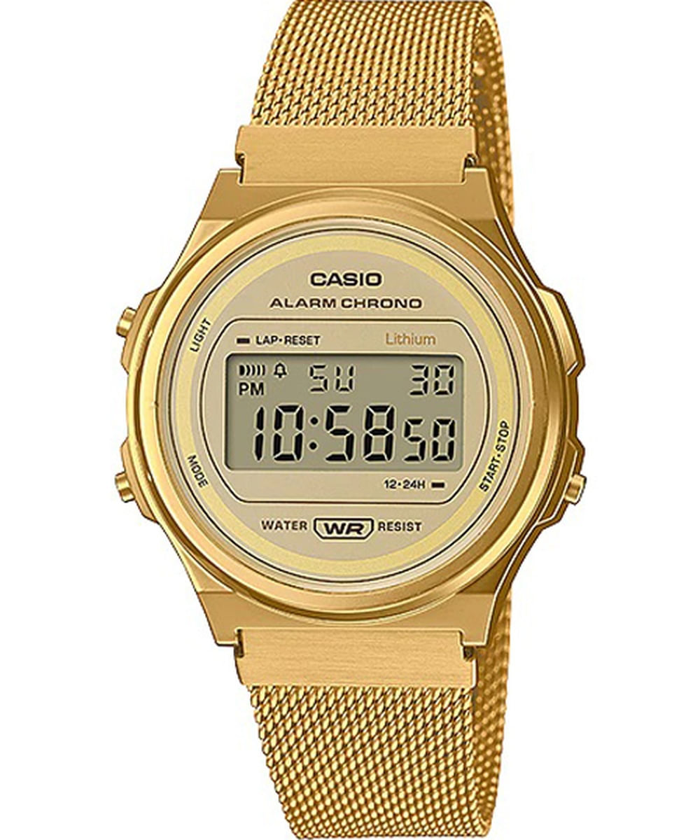 Relógio Casio Vintage Unissex Dourado Esteira A171wemg-9adf