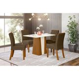 Sala De Jantar Henn Orus 120cm 4 Cadeiras Nature Bege