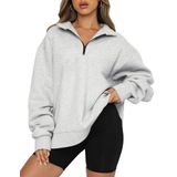 Moletom Com Capuz Trendy Queen Oversize Com Meio Zíper Feminino Cinza