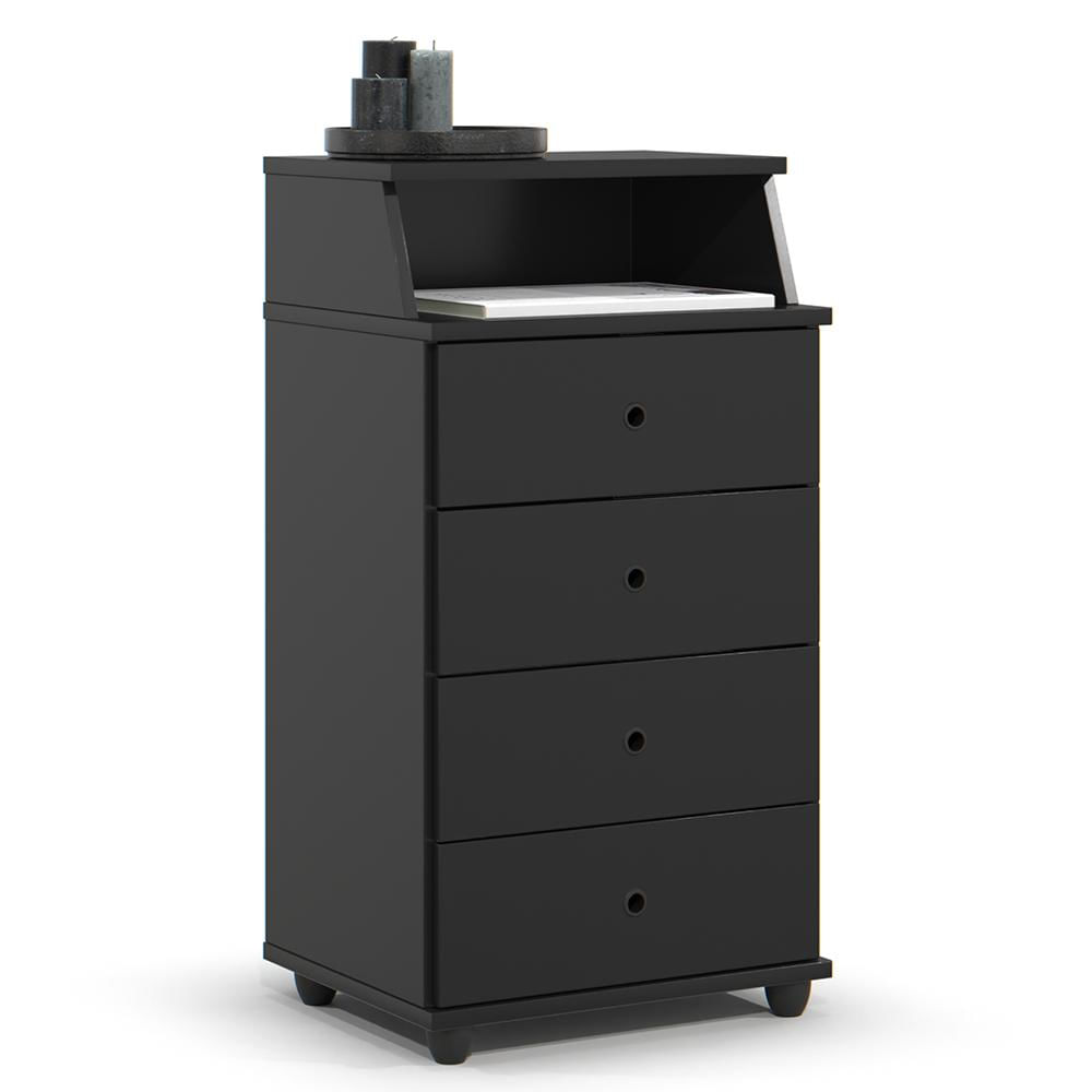 Mesa De Cabeceira Quarto Luxo New Ii Com 4 Gavetas Preto