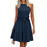 Vestido De Verão Newshows Halter Navy Tiered Fit And Flare