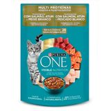 Ração Úmida Purina One Para Gatos Adultos E Filhotes Salmão, Atum E Peixe Branco Sachê 85g