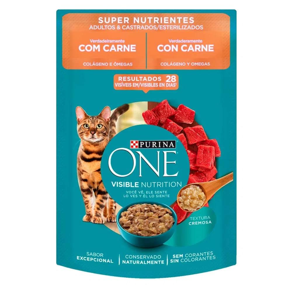 Ração Úmida Purina One Para Gatos Adultos E Castrados Carne Sachê 85g