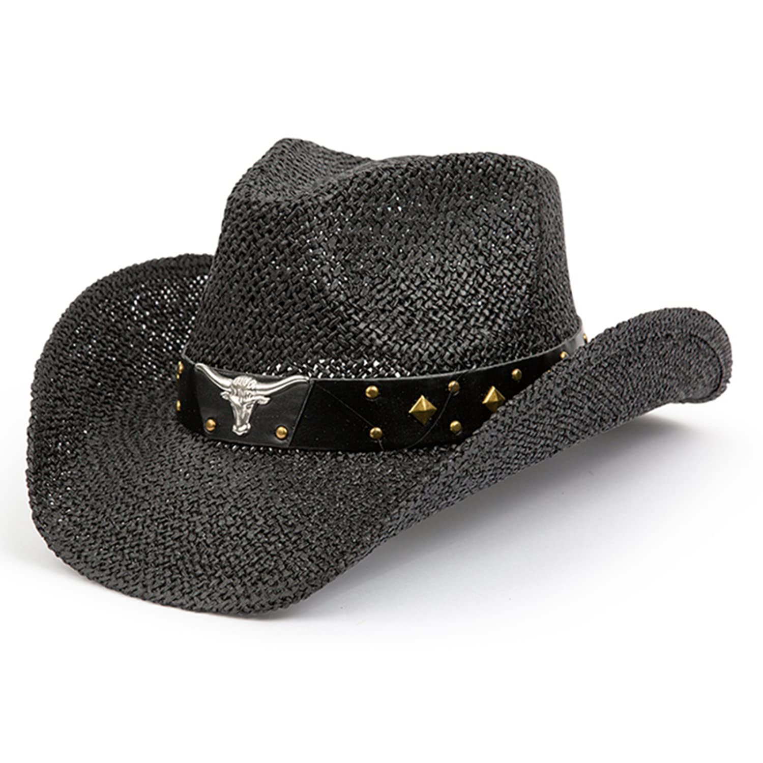 Chapéu De Cowboy De Palha Tovoso Bull Black Para Mulheres E Homens