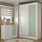 Quarto Infantil Completo Guarda-roupa 2 Portas 2 Gavetas Com Cômoda Maya Espresso Móveis Branco/verde