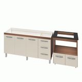 Armário Gabinete Balcão Para Pia 138 Cm Carina Com Balcão Para Cooktop 4 Bocas E Forno Elétrico Savana Frente Off White