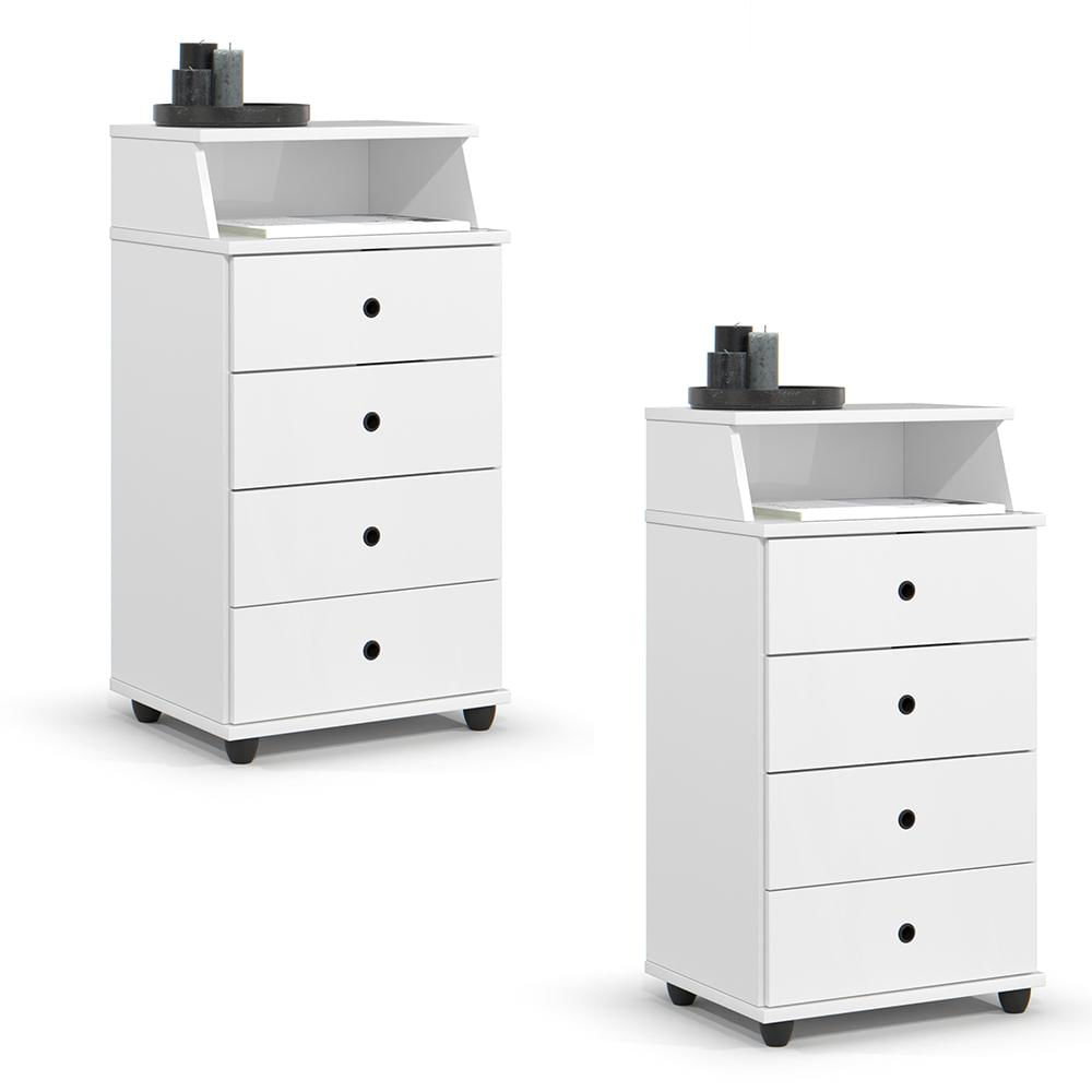 Conjunto De 2 Mesa De Cabeceira Luxo Ii New Com 4 Gavetas Branco