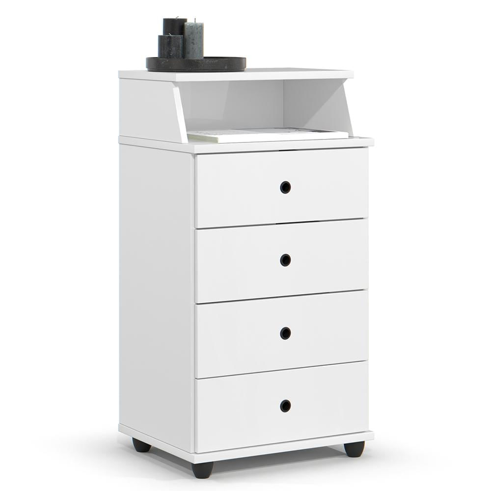 Mesa De Cabeceira Quarto Luxo New Ii Com 4 Gavetas Branco