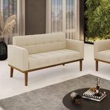 Poltrona Namoradeira Decorativa Pés Fixo Em Madeira Castanho Suede Bege