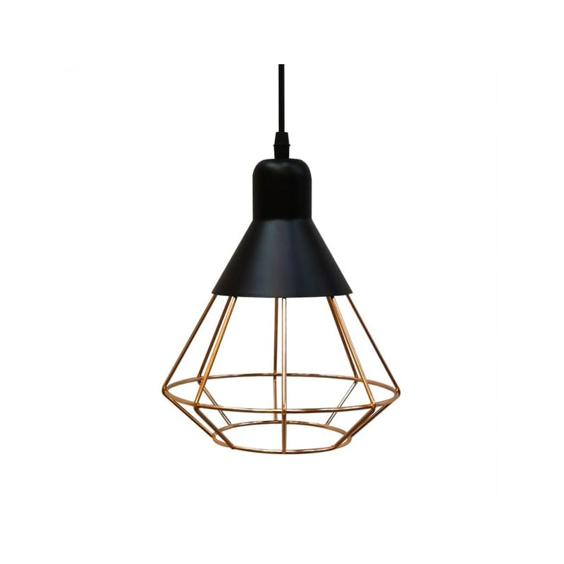 Luminária Pendente Retro Art Deco Metal Black Cage Copper