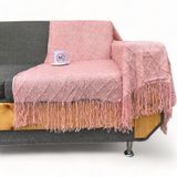 Manta Decorativa Acrílica Tricotada Com Franjas 127x172cm Rosa
