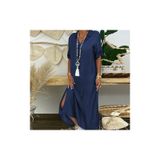 Vestido Feminino Com Decote Em V, Jeans Sólido, Casual, Solto, Longo