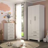 Quarto Infantil Completo Guarda Roupa 3 Portas 2 Gavetas Com Cômoda 5 Gavetas Amy Espresso Móveis Branco