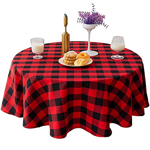 Toalha De Mesa Etase Checkered Redonda 140 Cm Vermelha E Preta